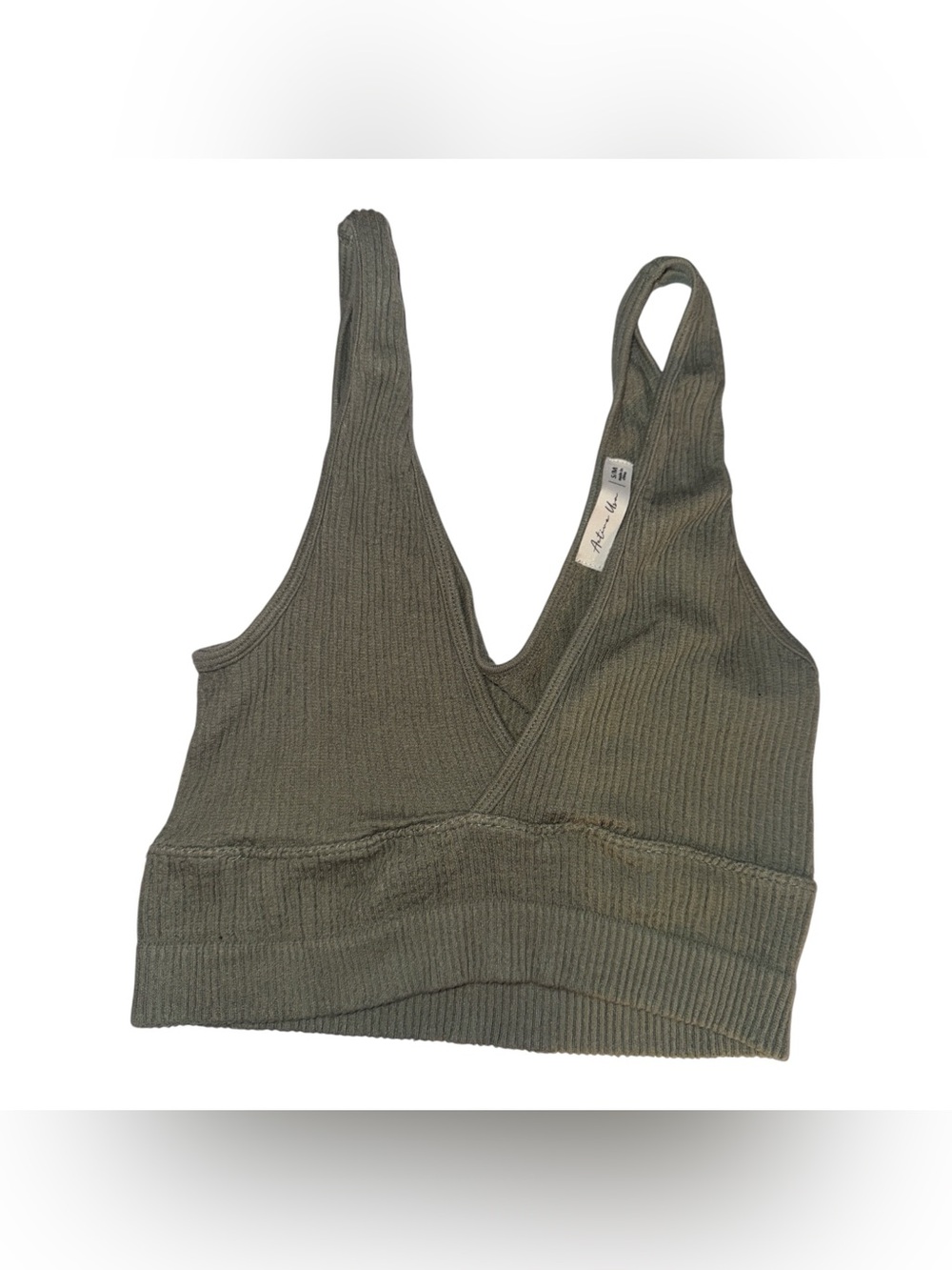 Active USA Ribbed Olive Green Extra Light Support Sport Bralette Comfy Medium